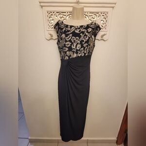 NWOT Connected Apparel Embroidered Floor Length Jersey Evening Gown